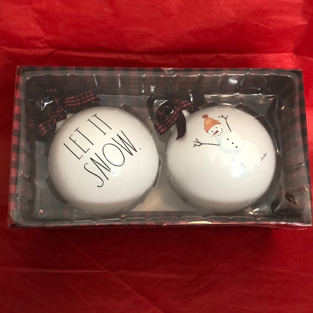 Rae Dunn LET IT SNOW / SNOWMAN ornament set